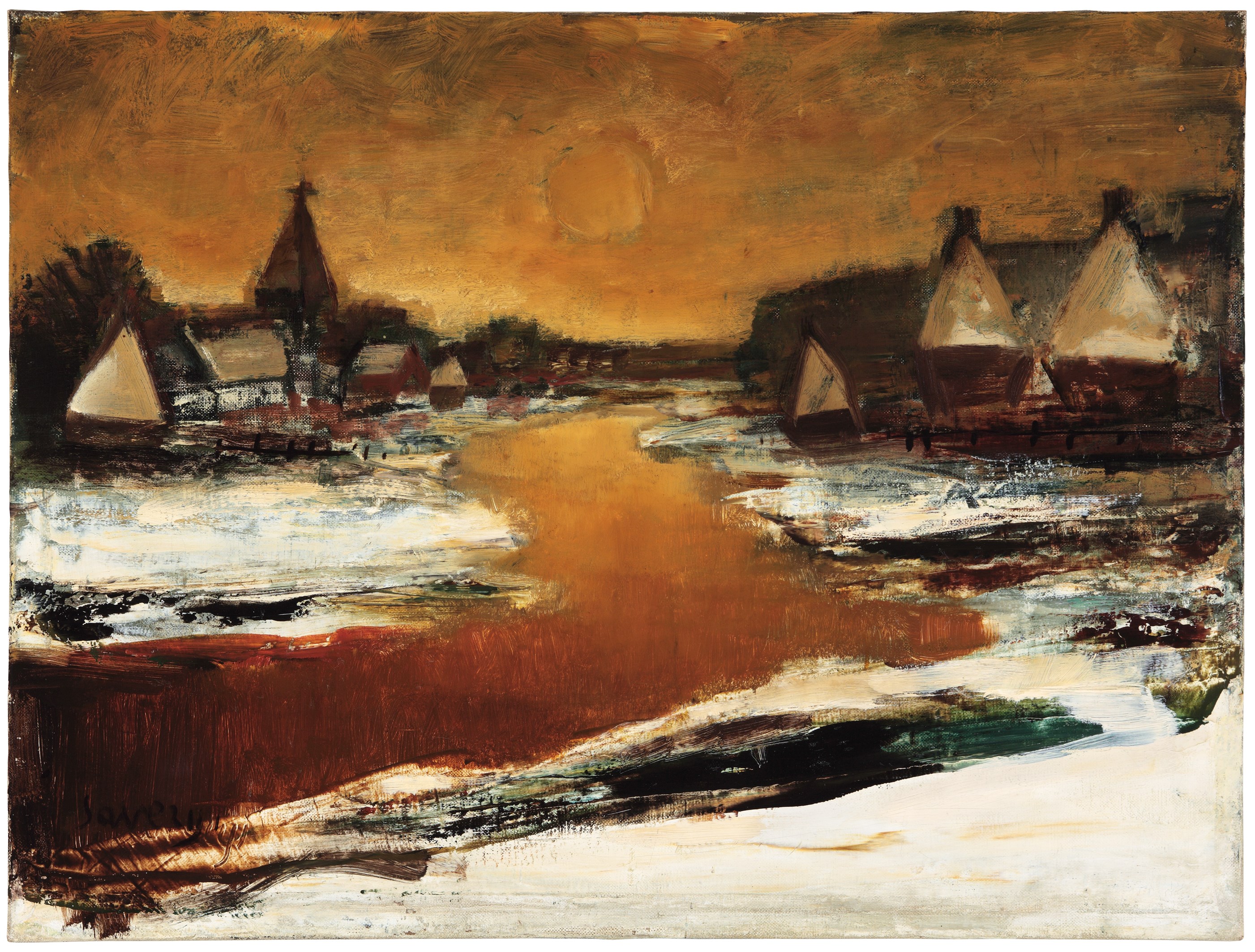 Sunset above the river Lys